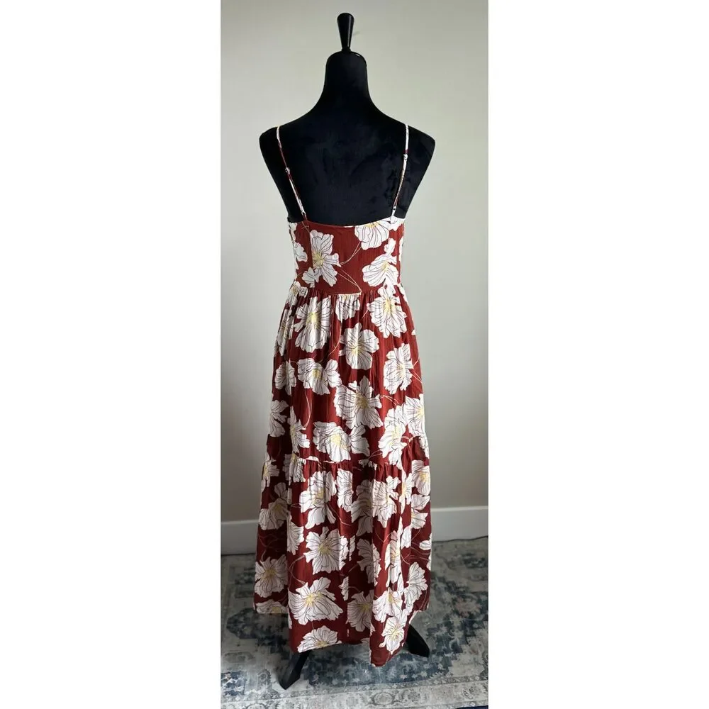 GAP | Strappy Cami Maxi Floral Print Tiered Maxi Dress in Rust Brown Size 2 - Picture 6 of 9